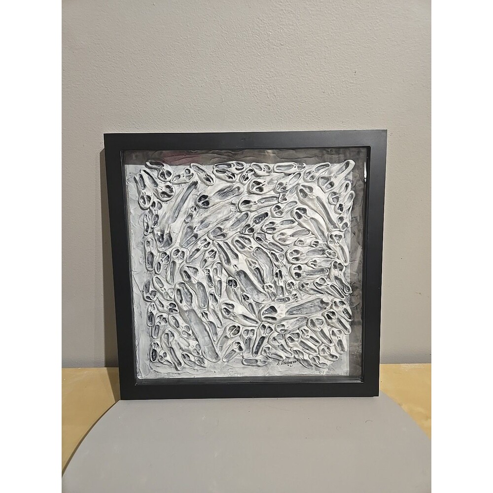 Handmade OOAK Art Clay Sculpt Screaming Ghoul Artwork in Black Shadowbox Frame
